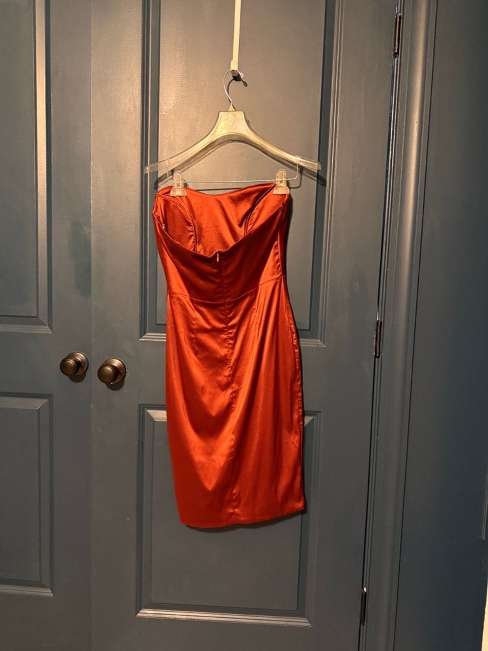 Oh Polly Satin Strapless Mini Dress in Burnt Orange - Picture 2 of 2